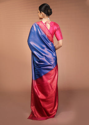 Blue Dupion Silk Saree With Blouse Piece