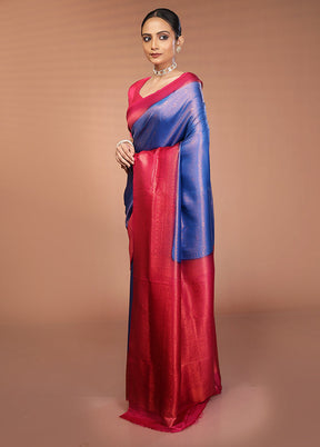 Blue Dupion Silk Saree With Blouse Piece