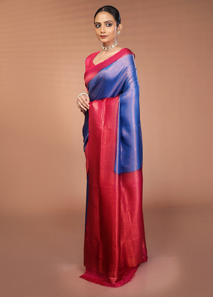 Blue Dupion Silk Saree With Blouse Piece