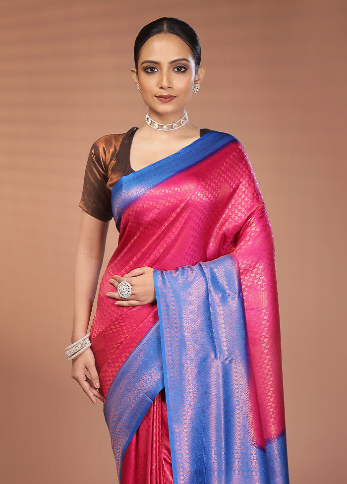 Pink Dupion Silk Saree With Blouse Piece
