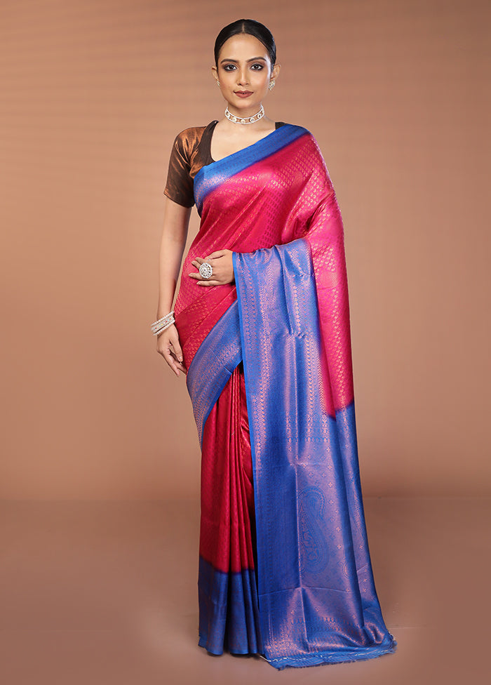 Pink Dupion Silk Saree With Blouse Piece