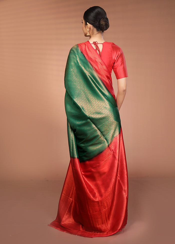 Green Dupion Silk Saree With Blouse Piece