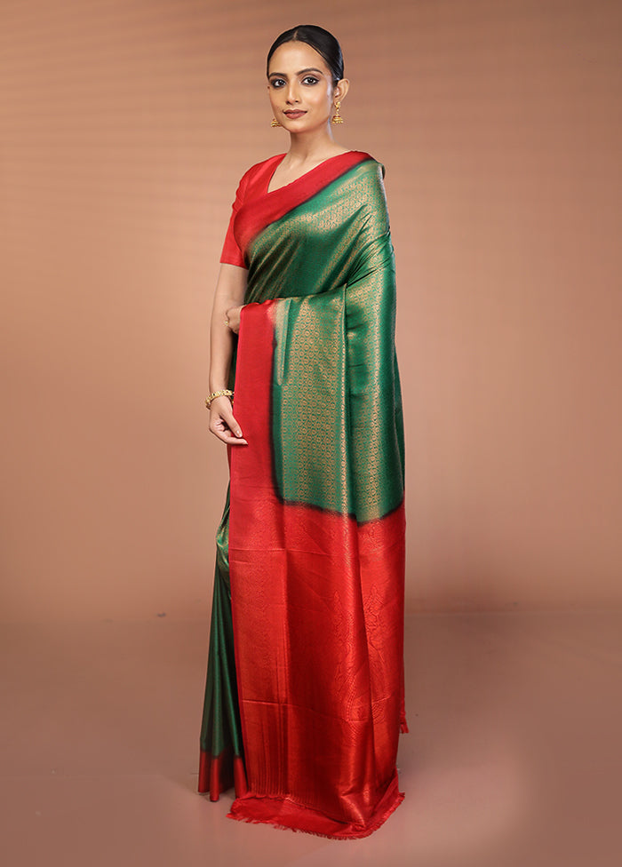 Green Dupion Silk Saree With Blouse Piece