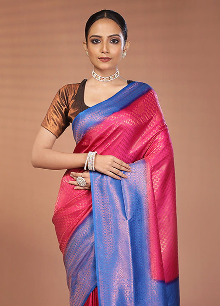 Pink Dupion Silk Saree With Blouse Piece