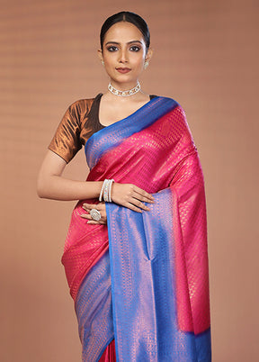 Pink Dupion Silk Saree With Blouse Piece