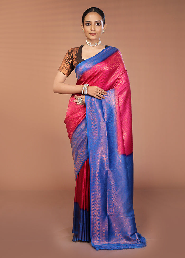 Pink Dupion Silk Saree With Blouse Piece