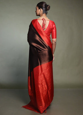 Black Dupion Silk Saree With Blouse Piece