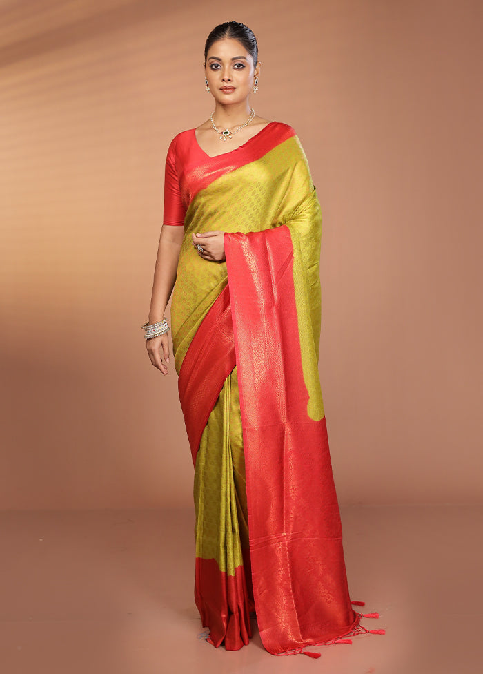 Green Dupion Silk Saree With Blouse Piece