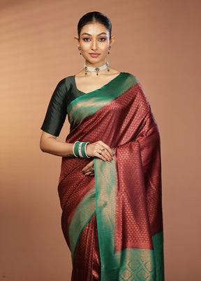 Maroon Dupion Silk Saree With Blouse Piece