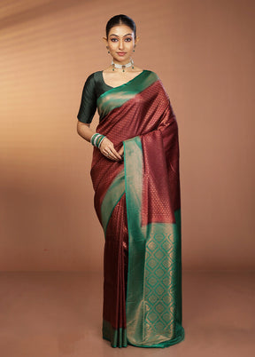Maroon Dupion Silk Saree With Blouse Piece