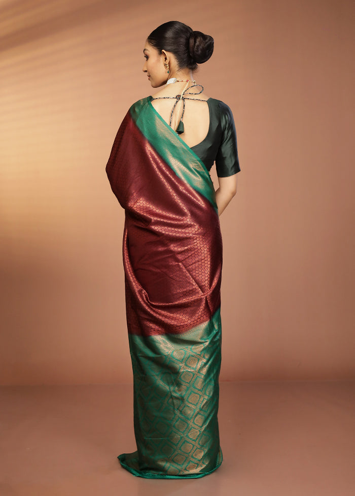 Maroon Dupion Silk Saree With Blouse Piece