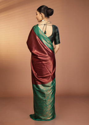 Maroon Dupion Silk Saree With Blouse Piece