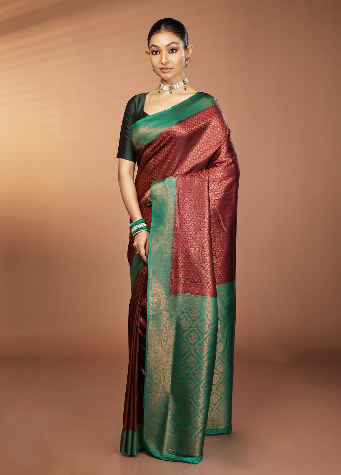 Maroon Dupion Silk Saree With Blouse Piece
