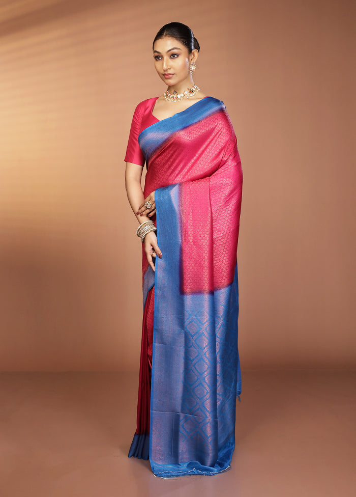 Pink Dupion Silk Saree With Blouse Piece
