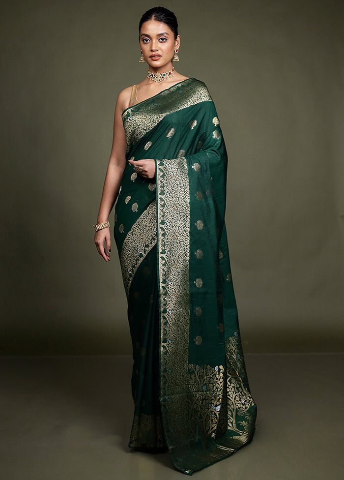 Green Dupion Silk Saree With Blouse Piece