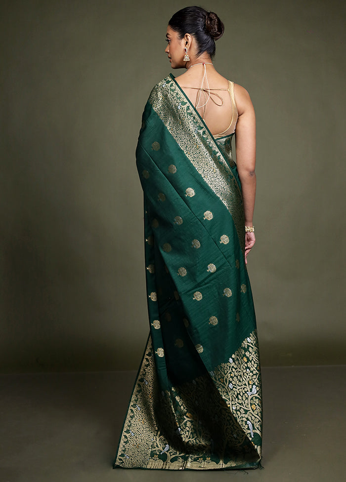 Green Dupion Silk Saree With Blouse Piece