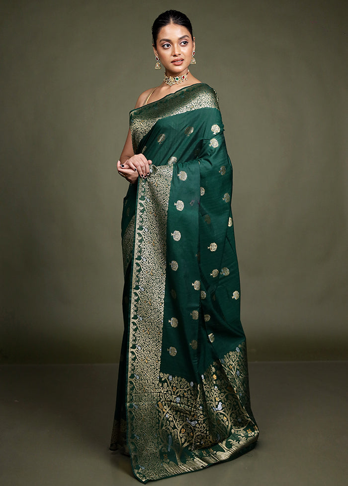 Green Dupion Silk Saree With Blouse Piece