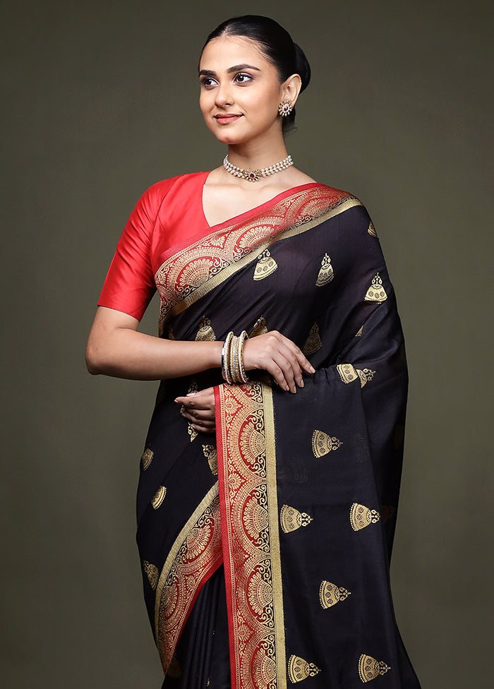 Black Dupion Silk Saree With Blouse Piece