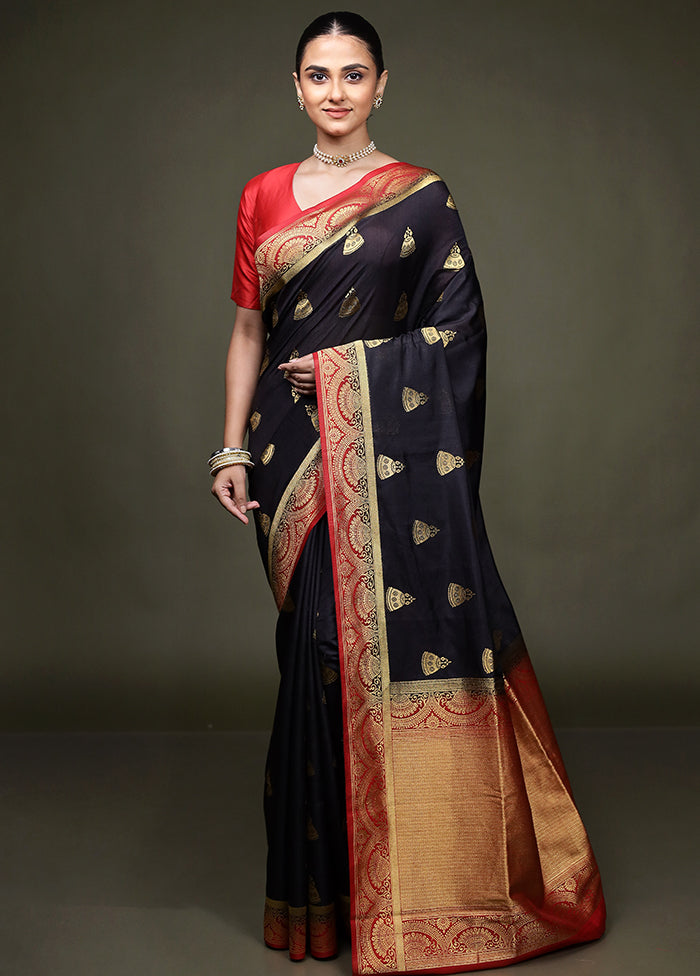 Black Dupion Silk Saree With Blouse Piece