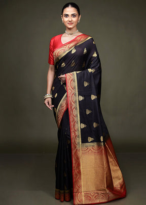 Black Dupion Silk Saree With Blouse Piece