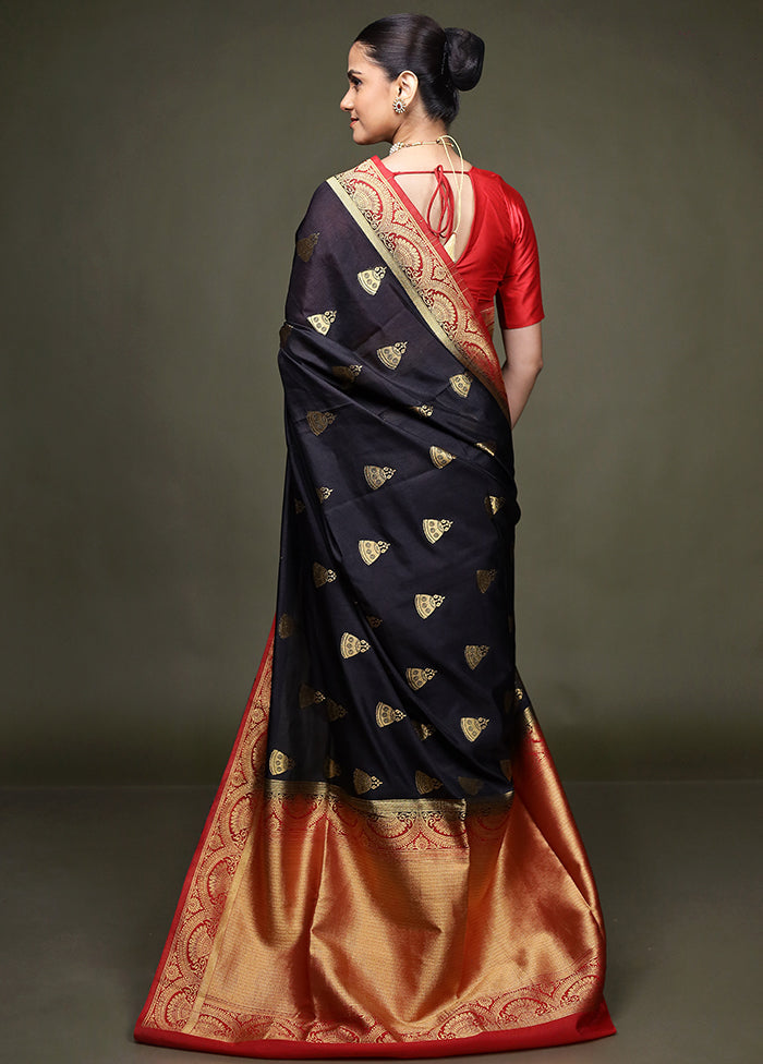 Black Dupion Silk Saree With Blouse Piece