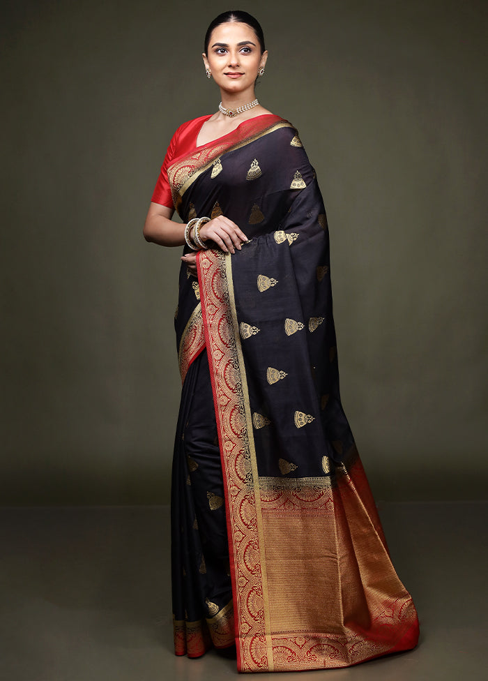 Black Dupion Silk Saree With Blouse Piece