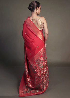 Red Dupion Silk Saree With Blouse Piece