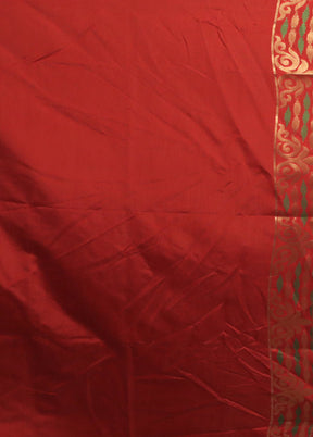 Red Dupion Silk Saree With Blouse Piece