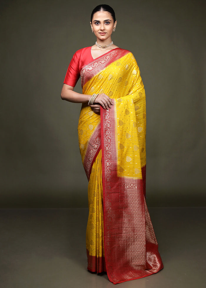 Yellow Dupion Silk Saree With Blouse Piece
