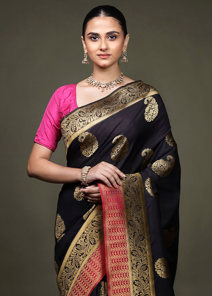 Black Dupion Silk Saree With Blouse Piece