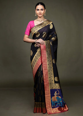 Black Dupion Silk Saree With Blouse Piece