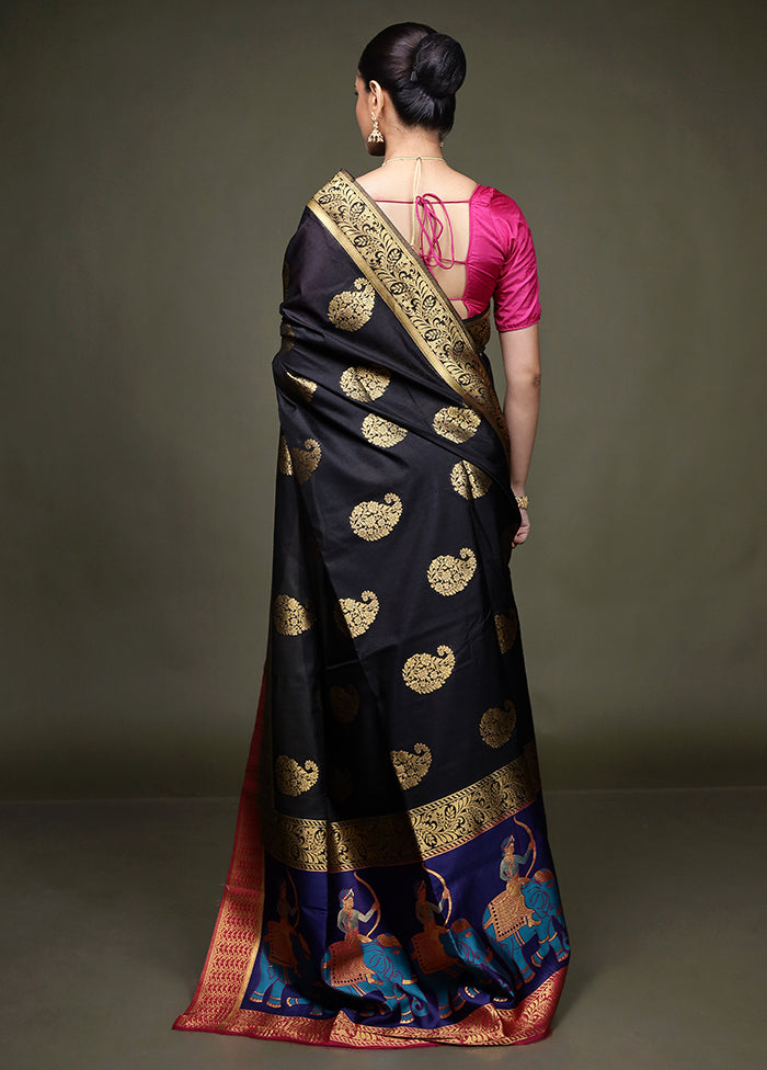 Black Dupion Silk Saree With Blouse Piece