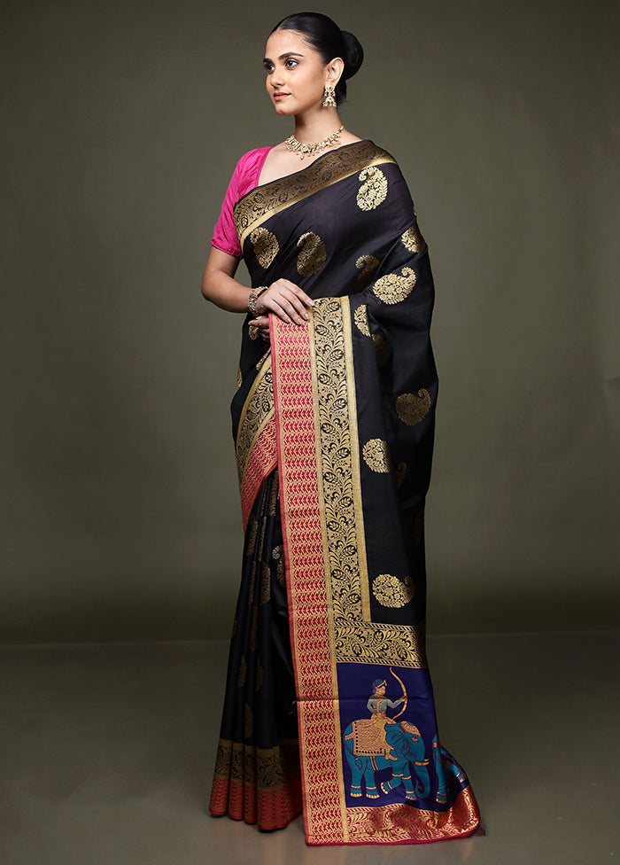 Black Dupion Silk Saree With Blouse Piece