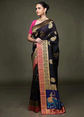 Black Dupion Silk Saree With Blouse Piece