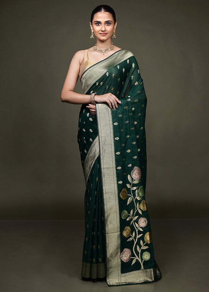 Green Dupion Silk Saree With Blouse Piece
