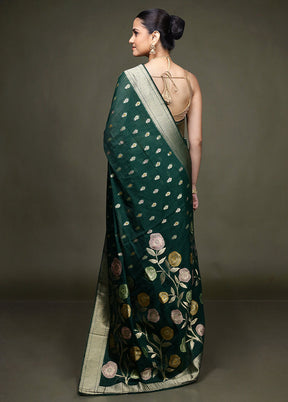 Green Dupion Silk Saree With Blouse Piece