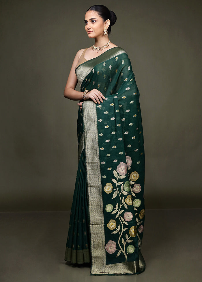 Green Dupion Silk Saree With Blouse Piece