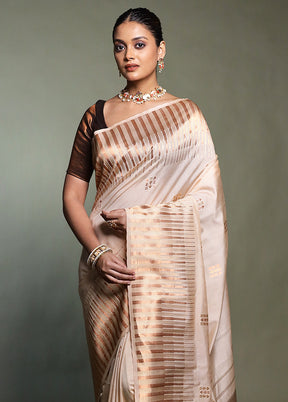 Cream Dupion Silk Saree With Blouse Piece
