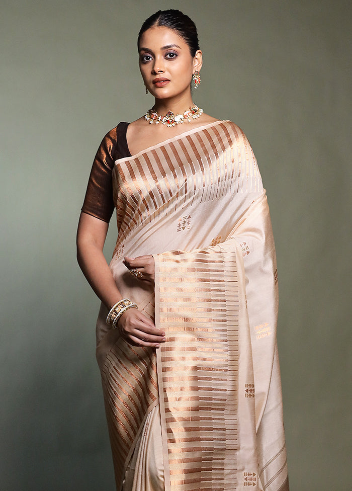 Cream Dupion Silk Saree With Blouse Piece