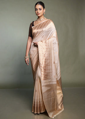 Cream Dupion Silk Saree With Blouse Piece