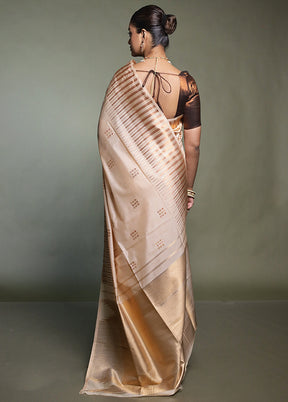 Cream Dupion Silk Saree With Blouse Piece