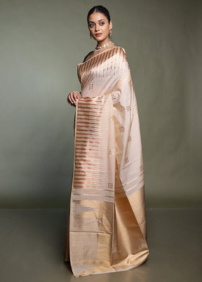 Cream Dupion Silk Saree With Blouse Piece