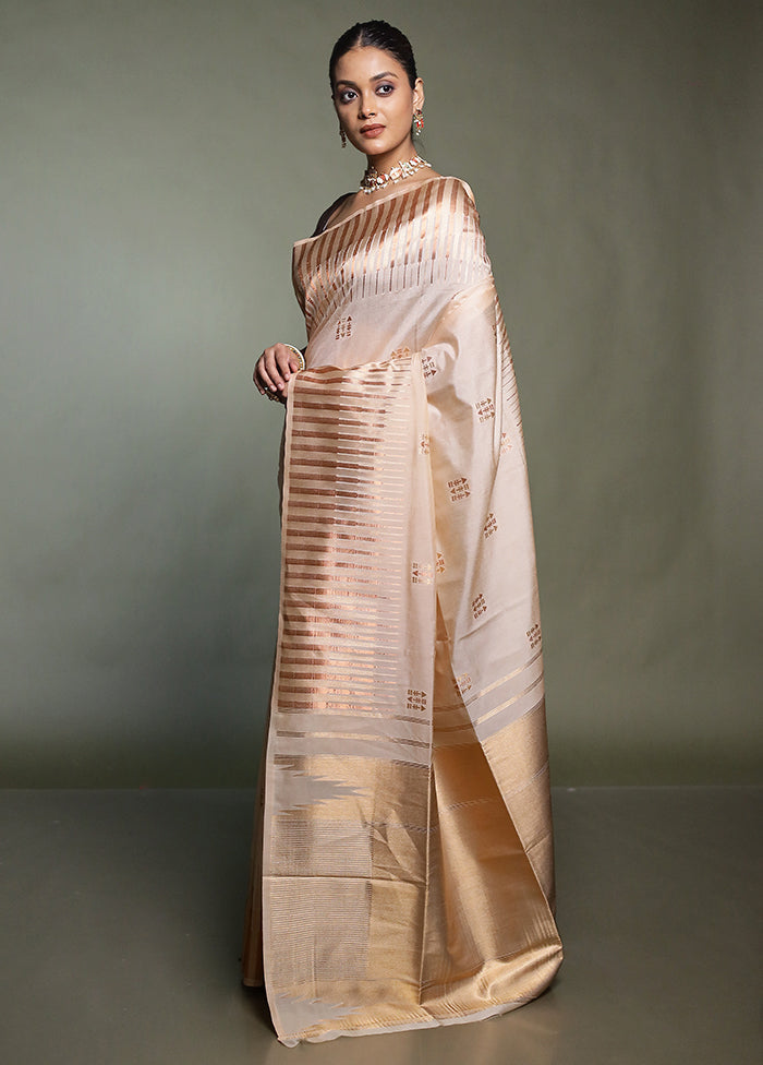 Cream Dupion Silk Saree With Blouse Piece