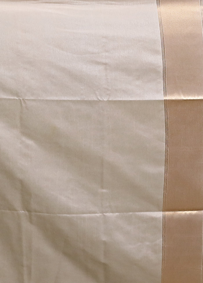 Cream Dupion Silk Saree With Blouse Piece