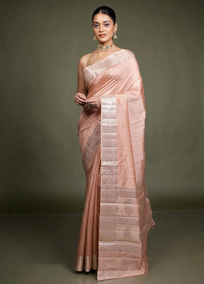 Peach Handloom Dupion Pure Silk Saree With Blouse Piece
