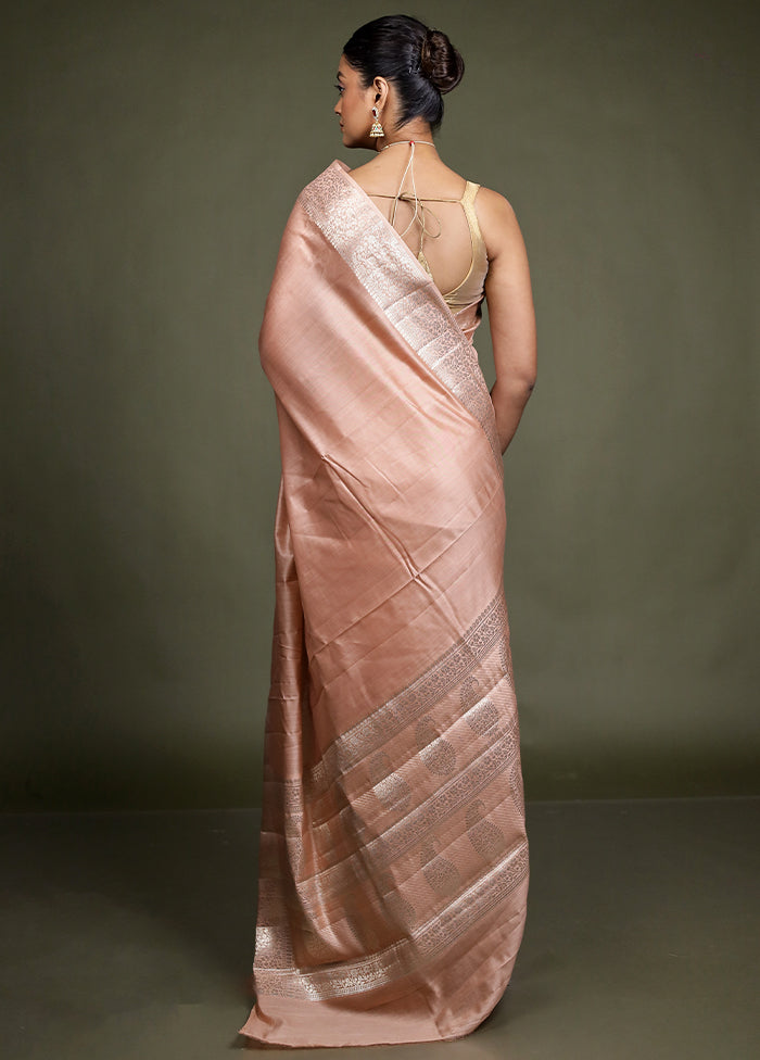 Peach Handloom Dupion Pure Silk Saree With Blouse Piece
