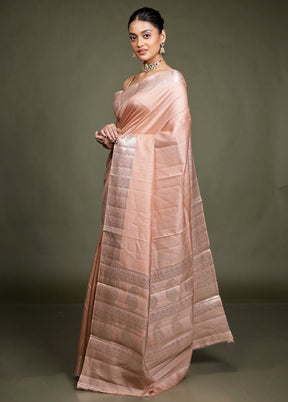 Peach Handloom Dupion Pure Silk Saree With Blouse Piece