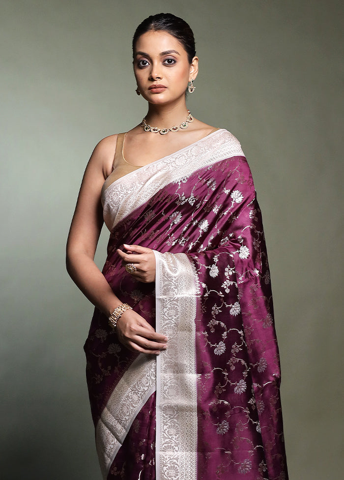Purple Handloom Dupion Pure Silk Saree With Blouse Piece