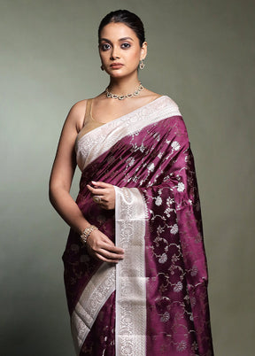 Purple Handloom Dupion Pure Silk Saree With Blouse Piece