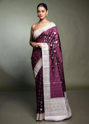 Purple Handloom Dupion Pure Silk Saree With Blouse Piece